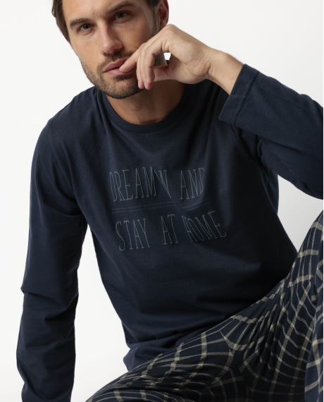 STAY AT HOME Pijama Manga Larga Dream On para Hombre MARINO 2