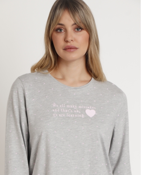 ADMAS CLASSIC Pijama Manga Larga Pink Hearts para Mujer GRIS JASPE 2