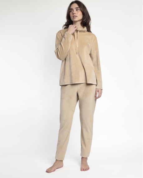 ADMAS LUXURY Pijama Manga Larga Velvet Tracksuit para Mujer CAMEL