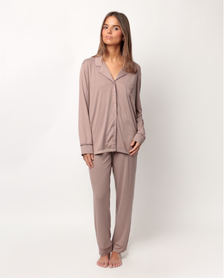 ADMAS CLASSIC Pijama Abierto Manga Larga Soft Sleep para Mujer MOKA
