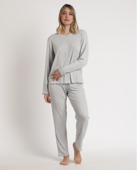 ADMAS HOME Pijama Manga Larga Tapeta Soft Canalé para Mujer GRIS JASPE