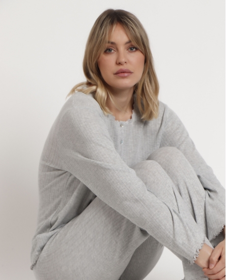 ADMAS HOME Pijama Manga Larga Tapeta Soft Canalé para Mujer GRIS JASPE 2