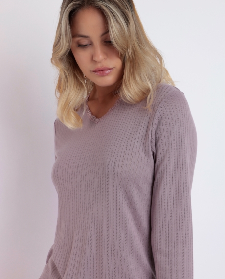 ADMAS HOME Pijama Manga Larga Tapeta Soft Canalé para Mujer BERENJENA 2