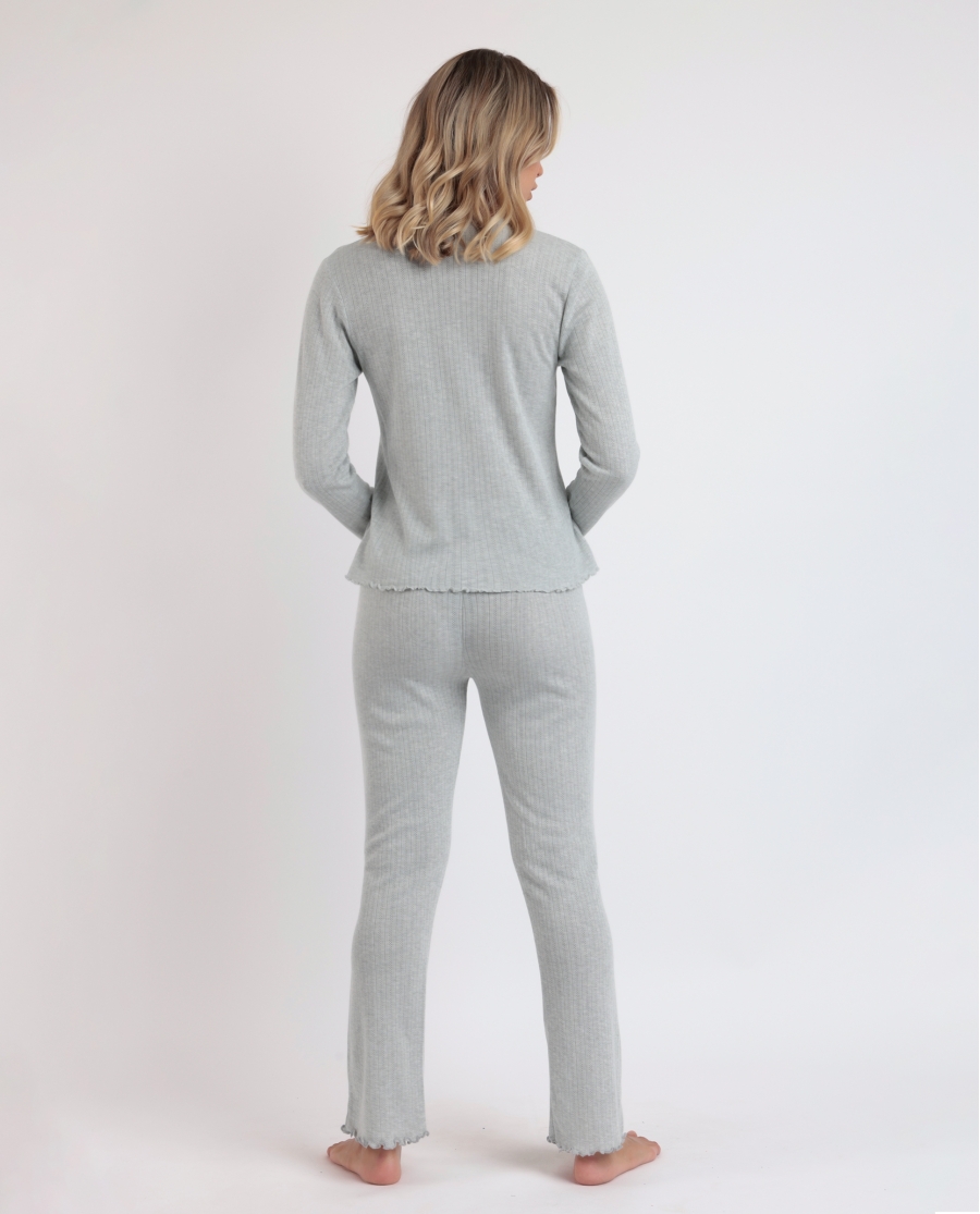 ADMAS Pijama Manga Larga Pico Soft Canalé para Mujer GRIS JASPE