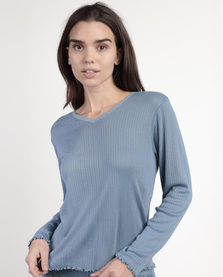 ADMAS Pijama Manga Larga Pico Soft Canalé para Mujer AZUL 2