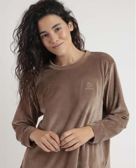 ADMAS CLASSIC Pijama Manga Larga Rayas Relax Home para Mujer CHOCOLATE 2