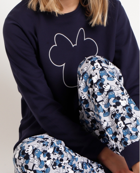 DISNEY Pijama Manga Larga Felpa Mickey Jeans para Mujer MARINO 2