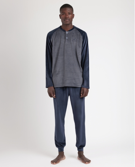 ADMAS MAGNIFIC Pijama Manga Larga Velvet Basic Stripes para Hombre MARINO