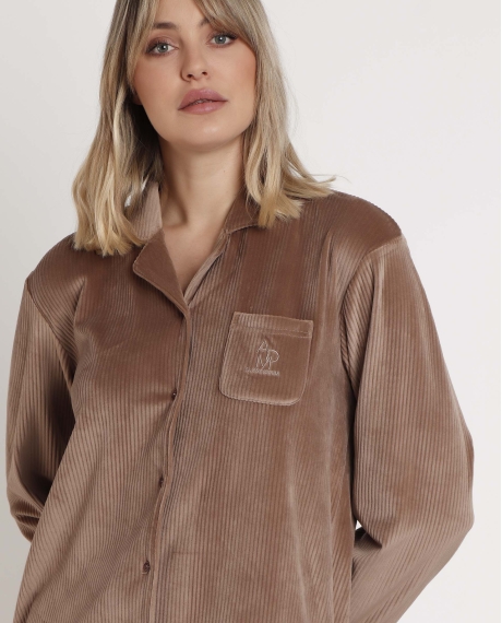 ADMAS CLASSIC Pijama Abierto Manga Larga Rayas Relax Home para Mujer CHOCOLATE 2