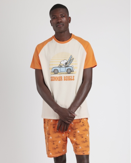 PEANUTS Pijama Manga Corta Summer Beagle para Hombre NARANJA