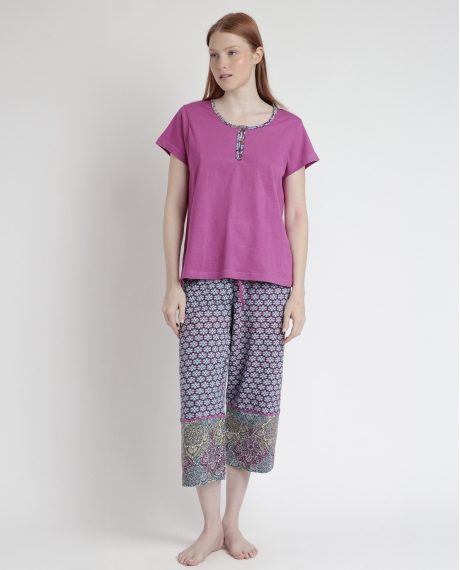 ADMAS Pijama Manga Corta Mandala Flower para Mujer MORADO