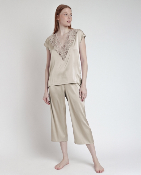 ADMAS CLASSIC Pijama Manga Caída Satin And Guipur para Mujer CAVA
