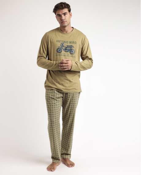 ANTONIO MIRO Pijama Manga Larga Caferacer para Hombre CAQUI