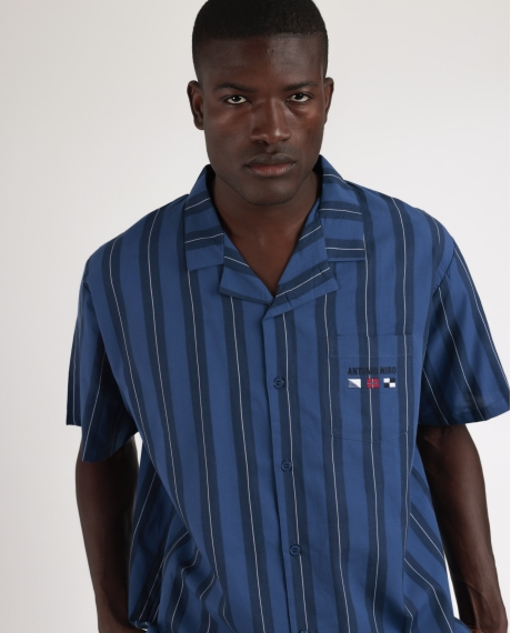ANTONIO MIRO Pijama Abierto Manga Corta Marine Flags para Hombre AZUL 2