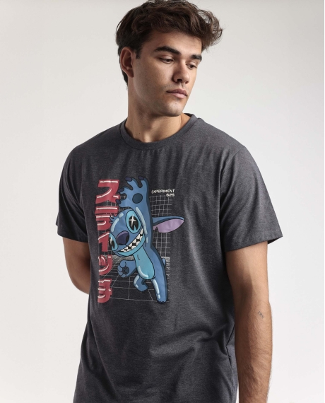 DISNEY Pijama Manga Corta Stitch Anime para Hombre GRIS JASPE 2