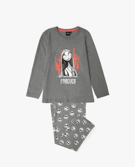 DISNEY Pijama Manga Larga Nightmare para Niña GRIS JASPE
