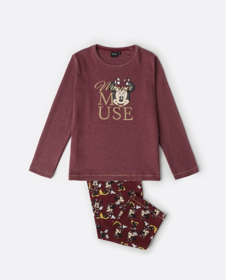 DISNEY Pijama Manga Larga Minnie Mouse para Niña BURDEOS