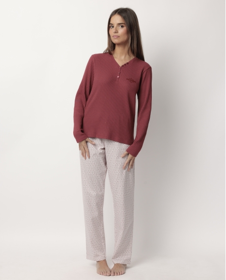 STAY AT HOME Pijama Manga Larga Tapeta Geometric Flower para Mujer BURDEOS