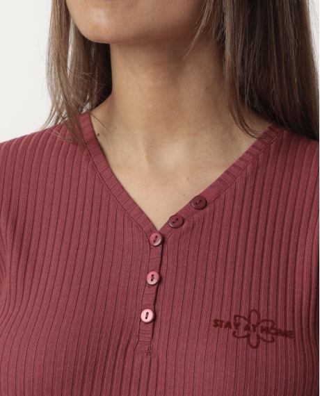 STAY AT HOME Pijama Manga Larga Tapeta Geometric Flower para Mujer BURDEOS 2