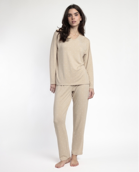 ADMAS HOME Pijama Manga Larga Pico Moons para Mujer BEIGE