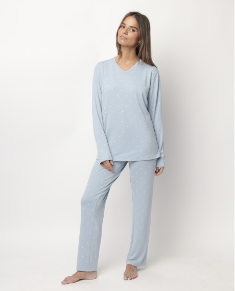 ADMAS HOME Pijama Manga Larga Pico Moons para Mujer AZUL