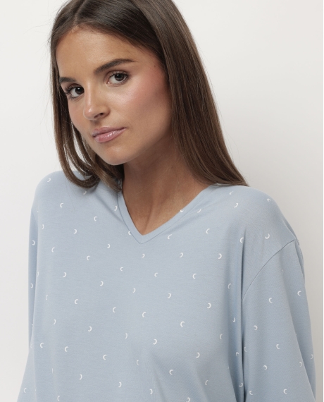 ADMAS HOME Pijama Manga Larga Pico Moons para Mujer AZUL 2