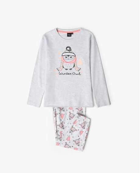 ADMAS Pijama Manga Larga Winter Owl para Niña GRIS JASPE