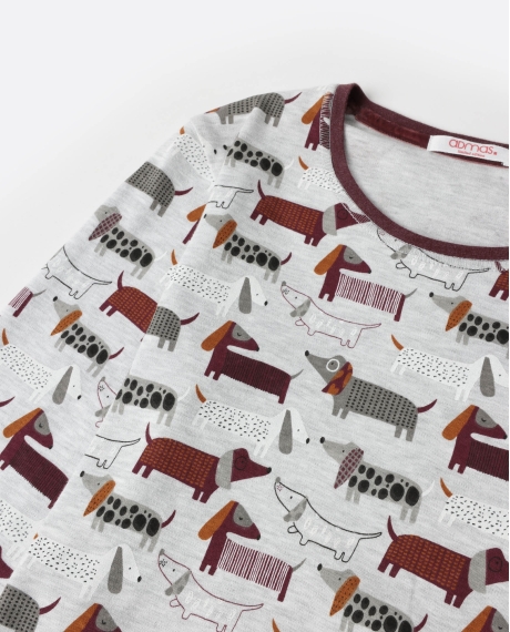 ADMAS Pijama Manga Larga Dog Home para Niña GRIS JASPE 2