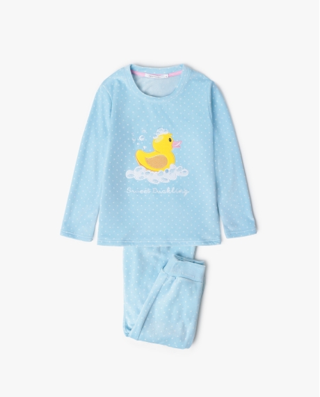 ADMAS Pijama Manga Larga Terciopelo Sweet Duckling para Niña AZUL