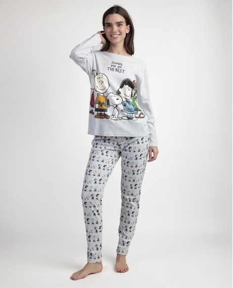 PEANUTS Pijama Manga Larga Snoopy&Friends para Mujer GRIS JASPE
