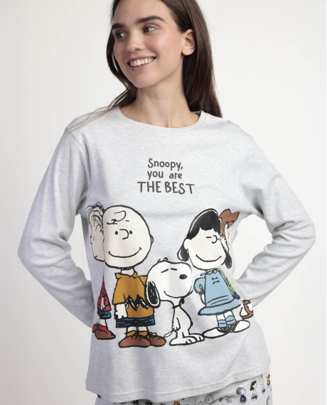 PEANUTS Pijama Manga Larga Snoopy&Friends para Mujer GRIS JASPE 2