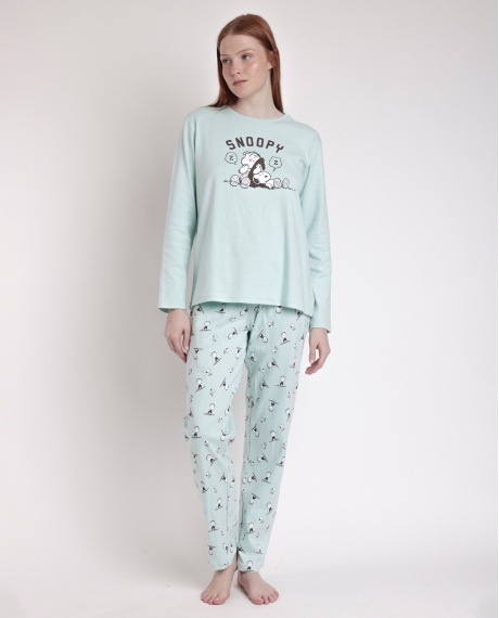 PEANUTS Pijama Manga Larga Sleep Society para Mujer AZUL