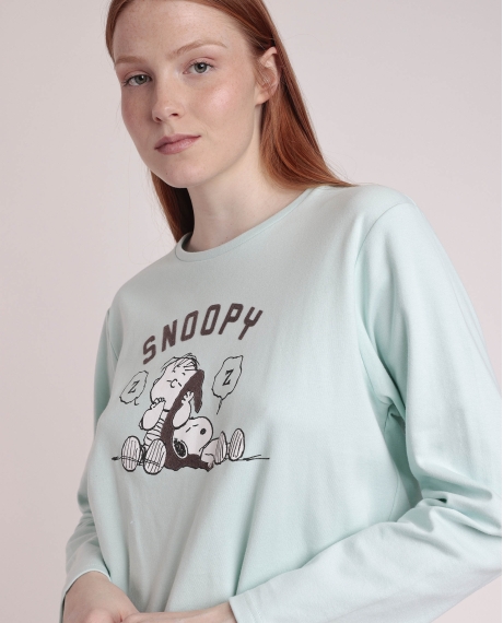 PEANUTS Pijama Manga Larga Sleep Society para Mujer AZUL 2
