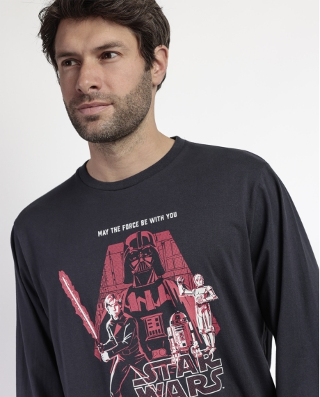 STAR WARS Pijama Manga Larga The Force Be With You para Hombre MARENGO 2
