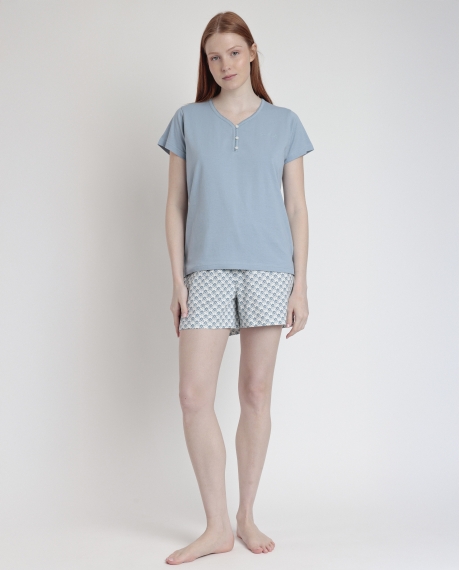 STAY AT HOME Pijama Manga Corta Greek Style para Mujer AZUL