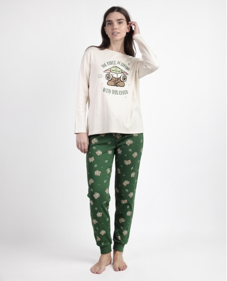 STAR WARS MANDALORIAN Pijama Manga Larga Grogu Cute para Mujer CRUDO