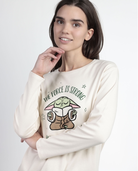 STAR WARS MANDALORIAN Pijama Manga Larga Grogu Cute para Mujer CRUDO 2