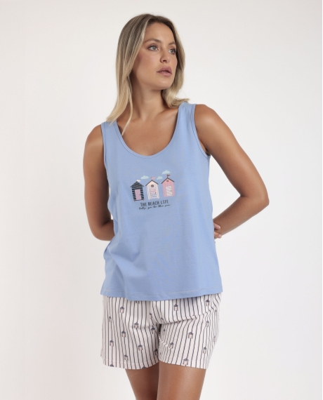 ADMAS Pijama Sin Mangas Beach Life para Mujer AZUL