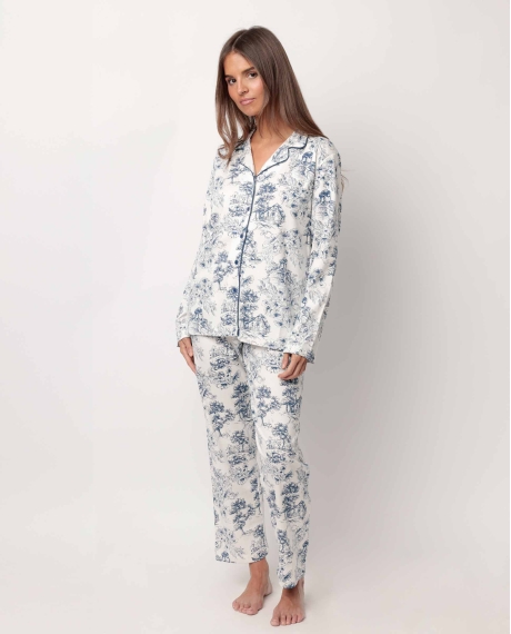 ADMAS CLASSIC Pijama Manga Larga Abierto Toile De Jouy para Mujer AZUL
