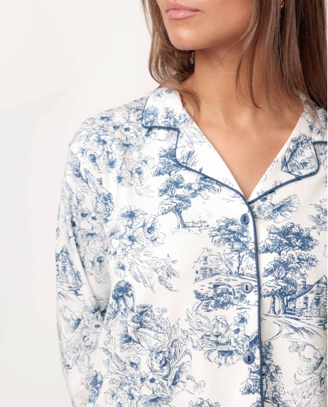 ADMAS CLASSIC Pijama Manga Larga Abierto Toile De Jouy para Mujer AZUL 2