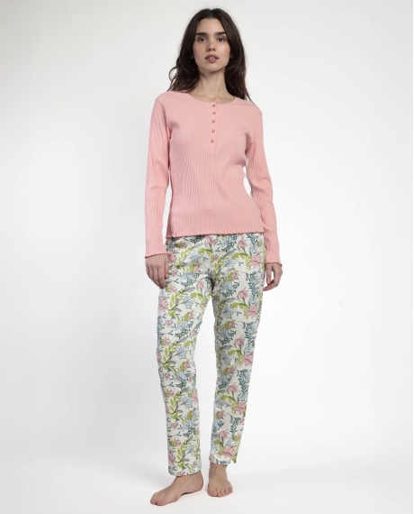 ADMAS GARDEN Pijama Manga Larga Tapeta Autumn Garden para Mujer ROSA