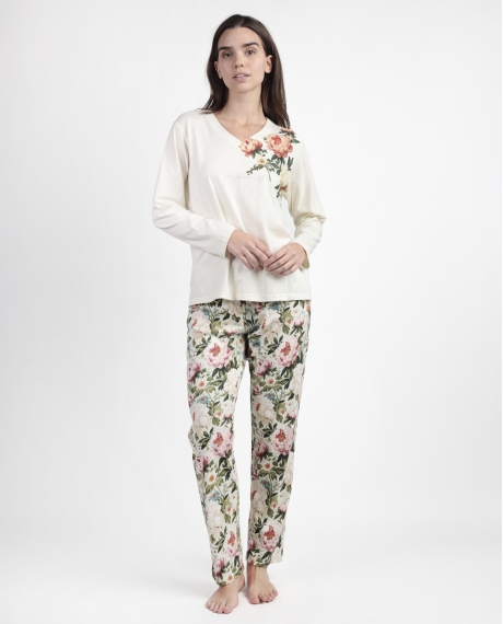 ADMAS GARDEN Pijama Manga Larga Cretona para Mujer PIEDRA