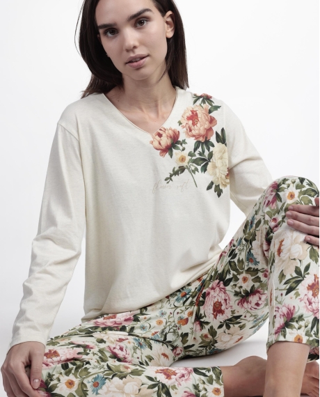 ADMAS GARDEN Pijama Manga Larga Cretona para Mujer PIEDRA 2