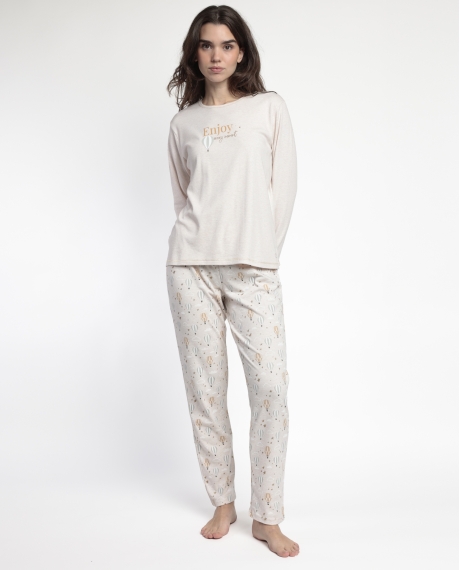 ADMAS Pijama Manga Larga Enjoy Every Moment para Mujer BEIGE