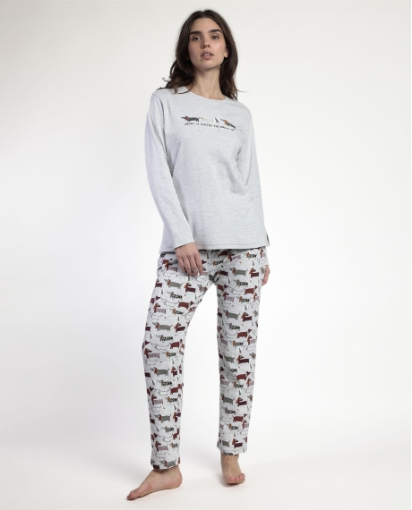 ADMAS Pijama Manga Larga Dog Home para Mujer GRIS JASPE
