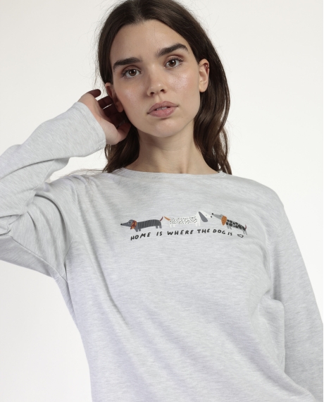 ADMAS Pijama Manga Larga Dog Home para Mujer GRIS JASPE 2