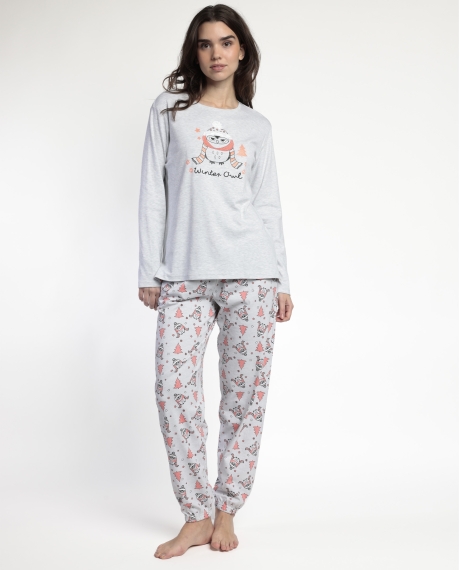 ADMAS Pijama Manga Larga Winter Owl para Mujer GRIS JASPE