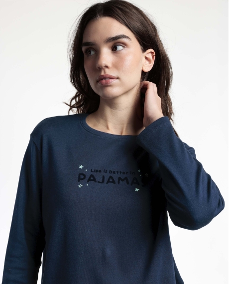 STAY AT HOME Pijama Manga Larga Better In Pajamas para Mujer MARINO 2
