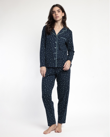 STAY AT HOME Pijama Manga Larga Abierto Better In Pajamas para Mujer MARINO