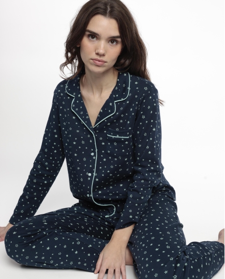 STAY AT HOME Pijama Manga Larga Abierto Better In Pajamas para Mujer MARINO 2